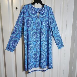 Coolibar Blue Citywalk Tunic Dress Size Large UPF 50 Tunic Dress Swim Coverup